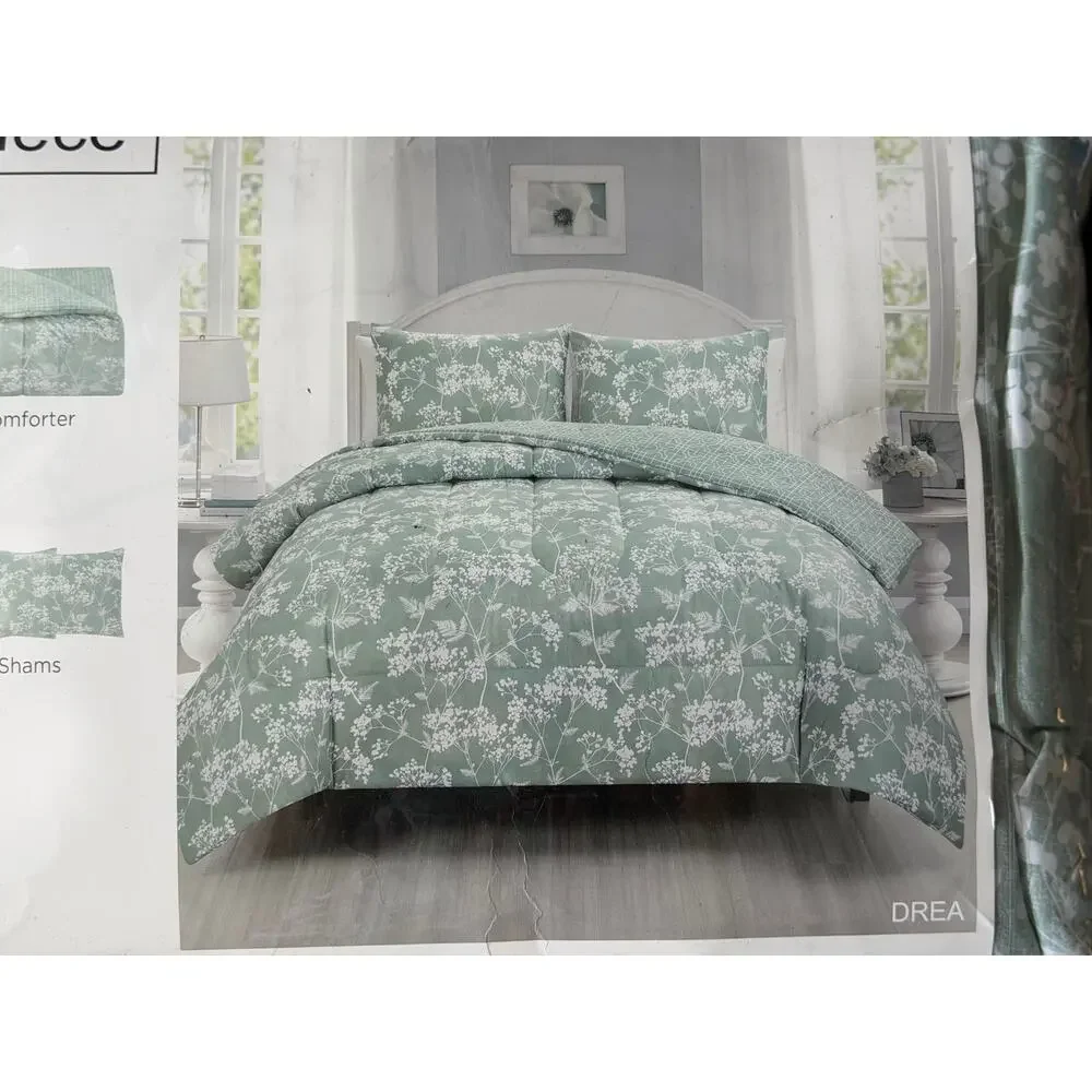 NEW! Richmond Park Drea 3PC Floral Reversible Midweight Comforter Set Full/Queen